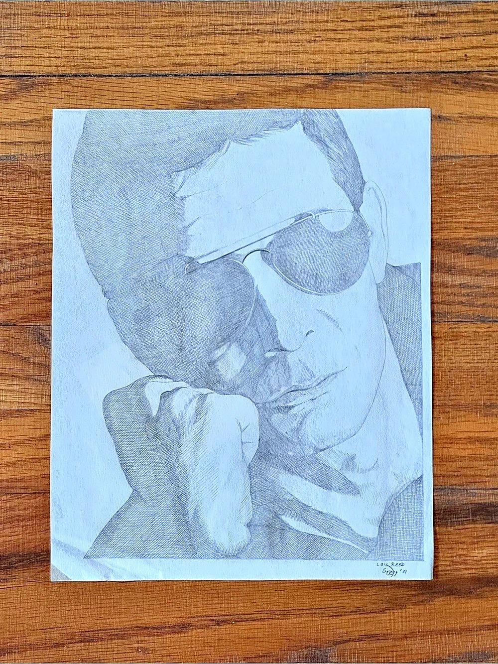 Original Lou Reed Pencil Portrait Drawing 8 x 10 – Signed 1999 – One of a Kind